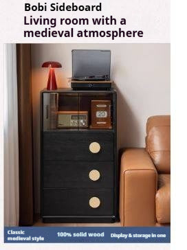 Ash Solid Wood Black Floor Standing Side Cabinet.