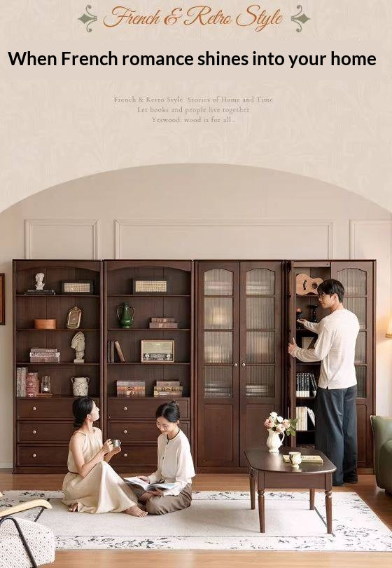 Poplar Solid Wood French Retro Style Floor Standing Display Bookcase