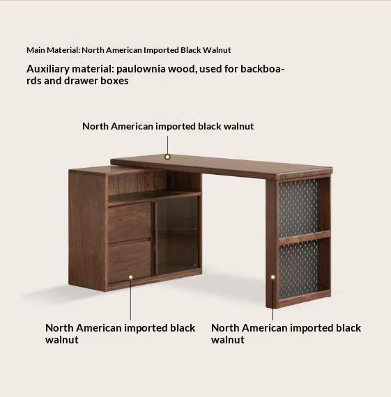 Black Walnut, Oak Solid Wood Italian Light Luxury Corner Office Desk