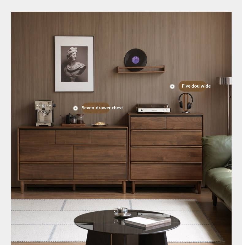 Black Walnut, Sandalwood Solid Wood, Solid Longan Hardwood Italian Light Luxury Chest of Drawers