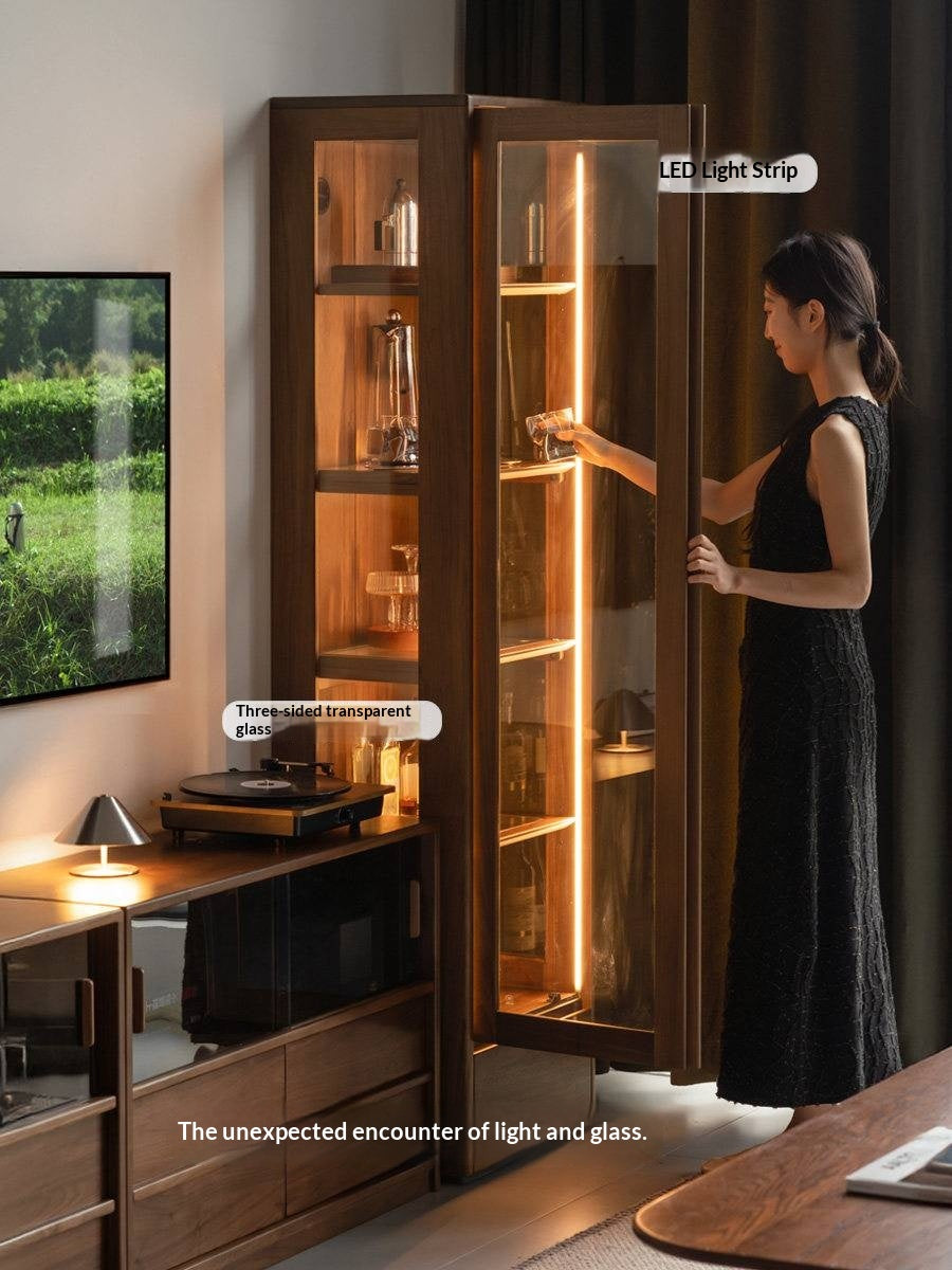 Black Walnut, Ash Solid Wood Modern Study Glass Bookcase