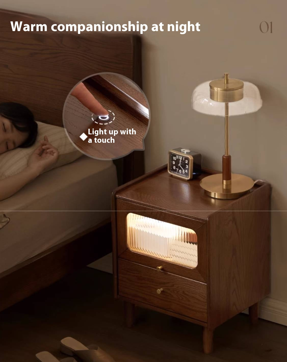Solid Longan Hardwood, Oak Solid Wood Modern Style Nightstand