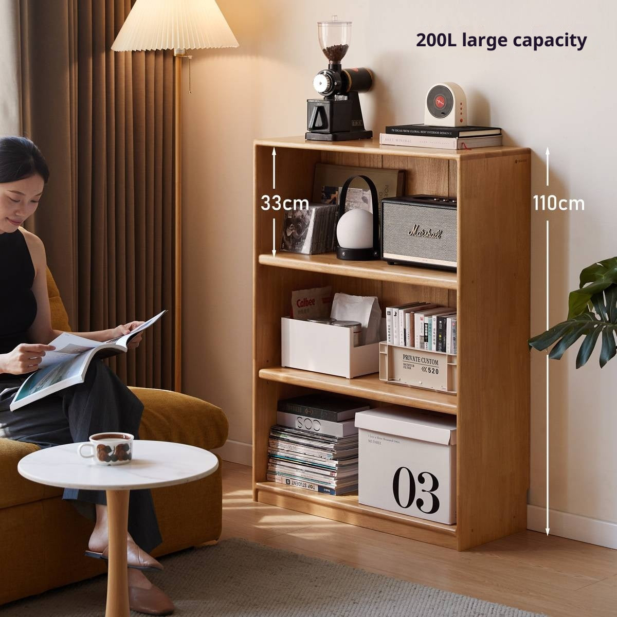 Solid Rubberwood Floor Standing Bookcase