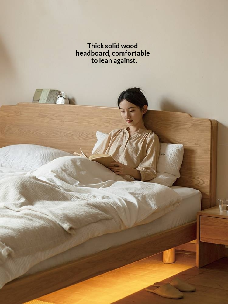 Ash Solid Wood Floating Bed — Large Slab, Simple Modern Design