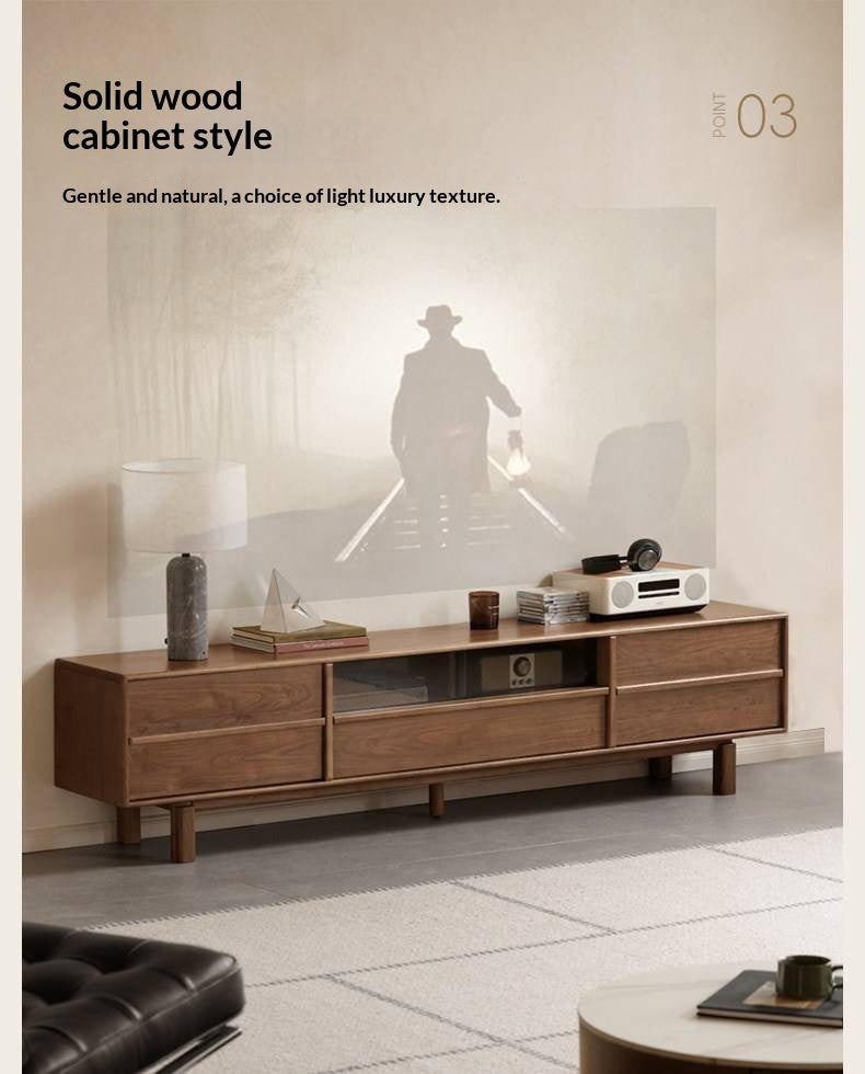 Black Walnut Solid Wood Luxury Style TV Cabinet with Slab Top and Storage