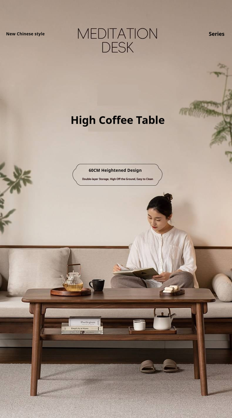 Ash, Black Walnut Solid Wood Double-Layer Coffee Table