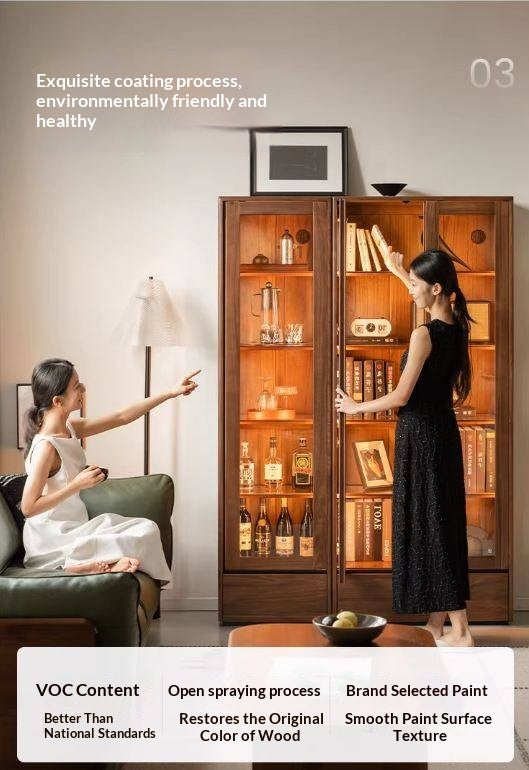 Black Walnut, Ash Solid Wood Modern Study Glass Bookcase