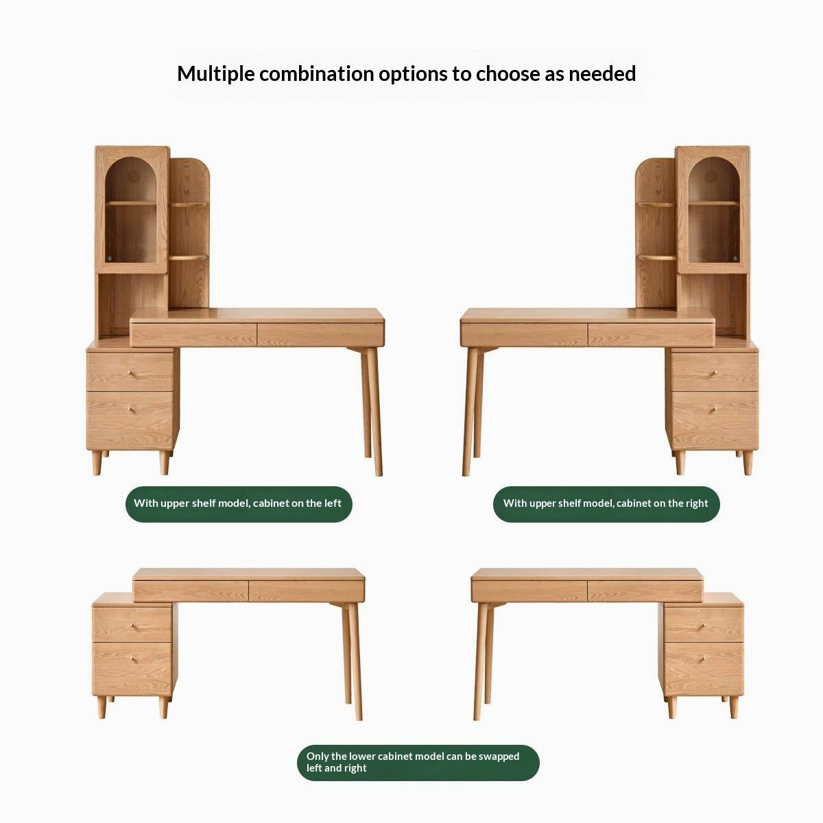 Oak Solid Wood Corner Office Desk with Integrated Bookshelf