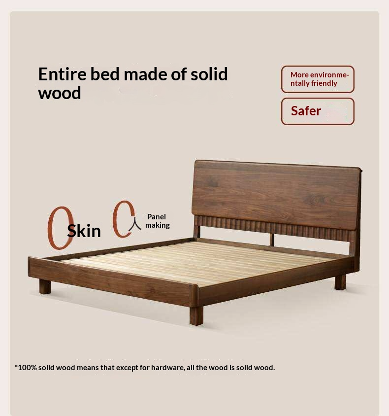 Black Walnut Solid Wood Bed with Italian Light Luxury Design