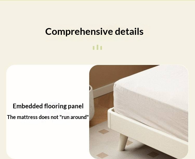 Oak Solid Wood Bed — Cream Style with White Harp Design, Home Charging Soft Backrest