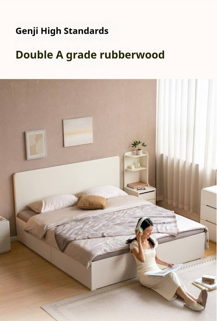 Rubberwood Solid Wood Platform Storage Bed with Gas Lift Base and Side Drawers