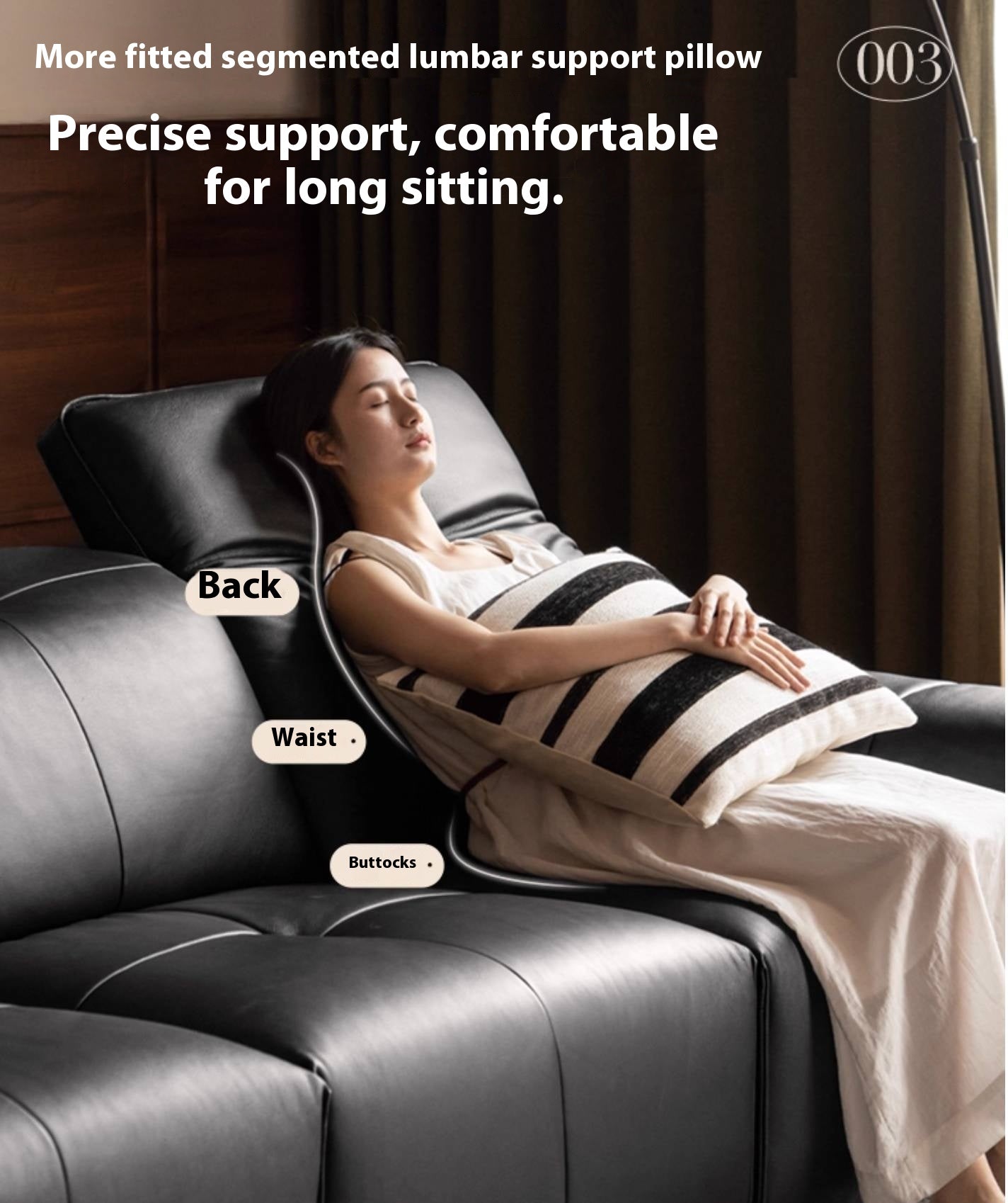 Leather Black High Back Straight Sofa