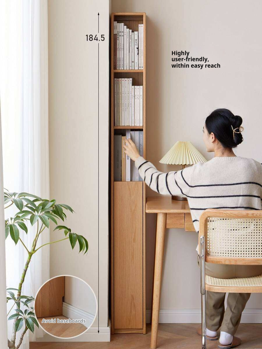 Oak, Solid Rubberwood Ultra Narrow Bookcase