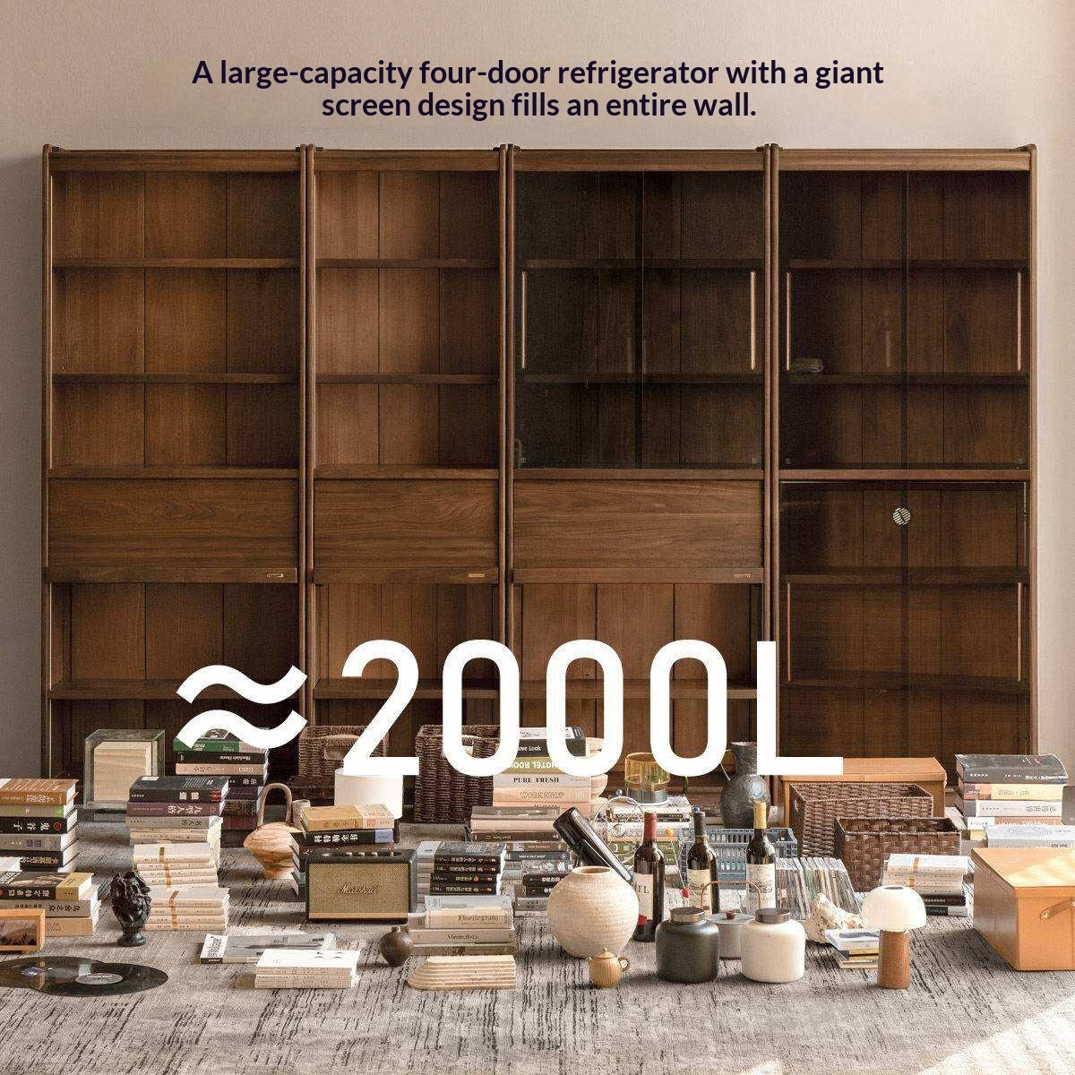 Black Walnut Solid Wood Combination Bookcase with Wall Storage and Floor Display