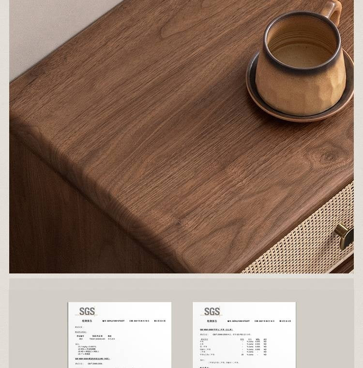 Black Walnut, Beech Solid Wood Nightstand.