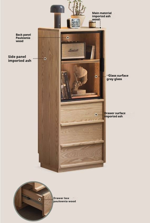 Ash Solid Wood Modern Side Cabinet.