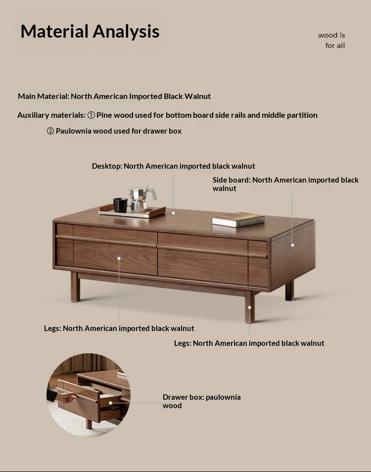 Black Walnut Solid Wood Modern Casual Coffee Table