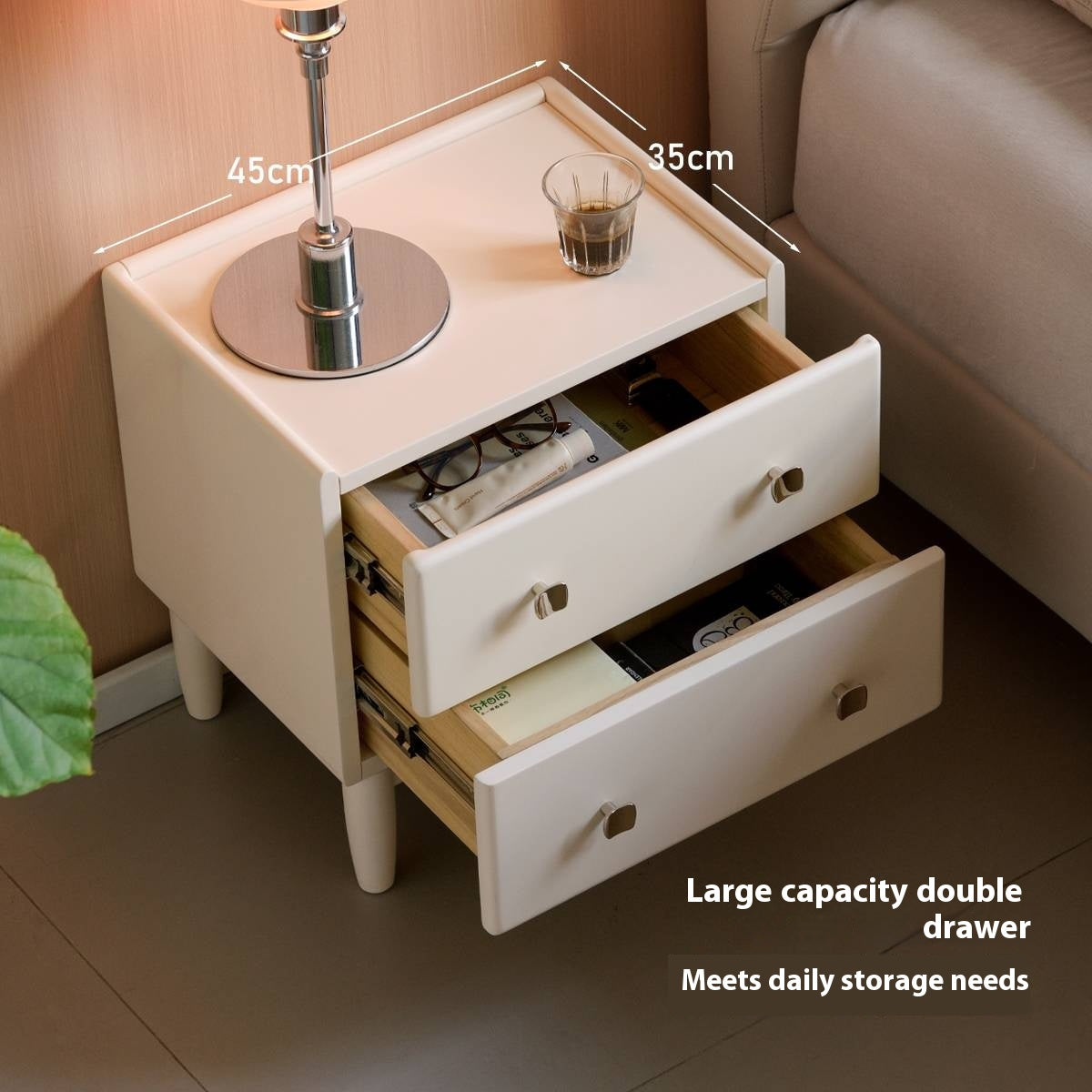 Solid Rubberwood Modern Nightstand.