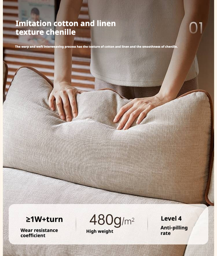 Modern High-Back Sofa in Woolen Brown and Chenille Linen