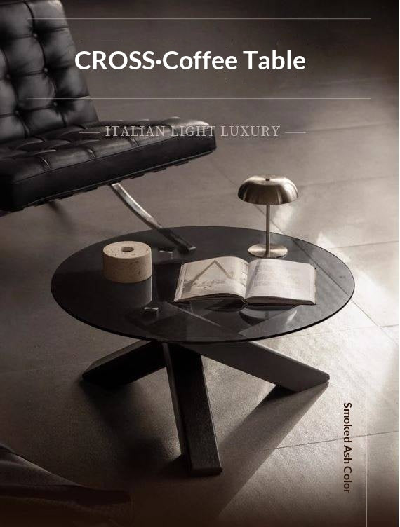 Ash Solid Wood Italian Light Luxury Round Glass Table