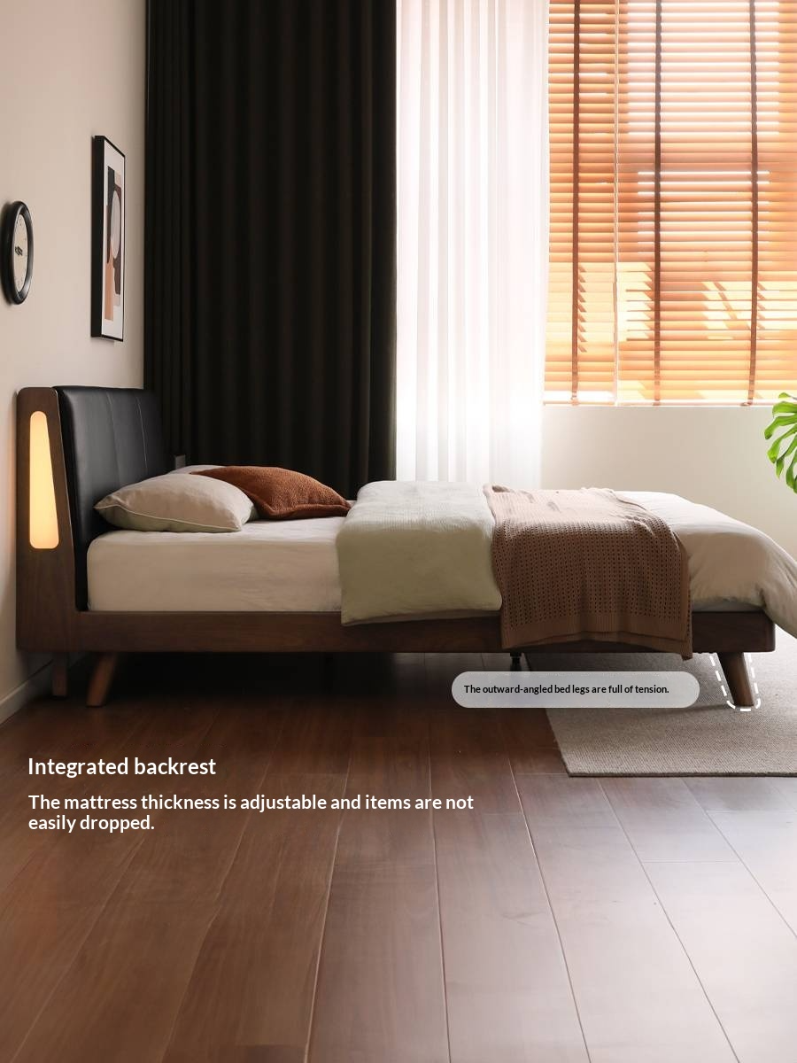 Black Walnut Solid Wood Genuine Leather Upholstered Bed