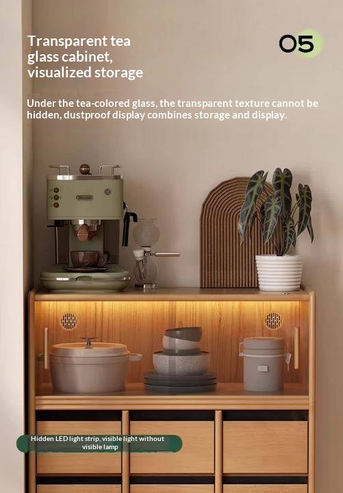 Solid Rubberwood Dining Sideboard with Glass Doors