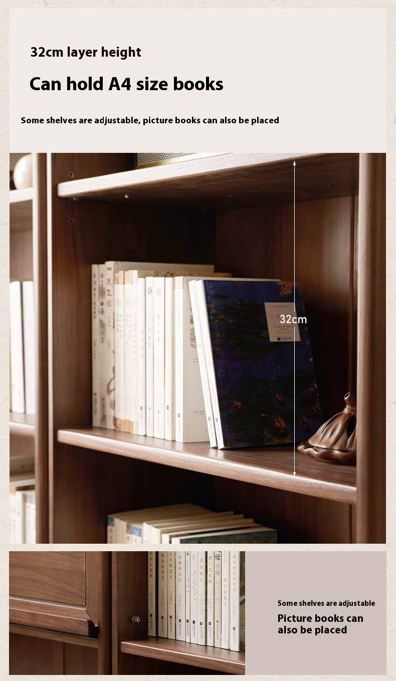 Black Walnut, Oak Solid Wood Nordic Bookcase with Glass Door