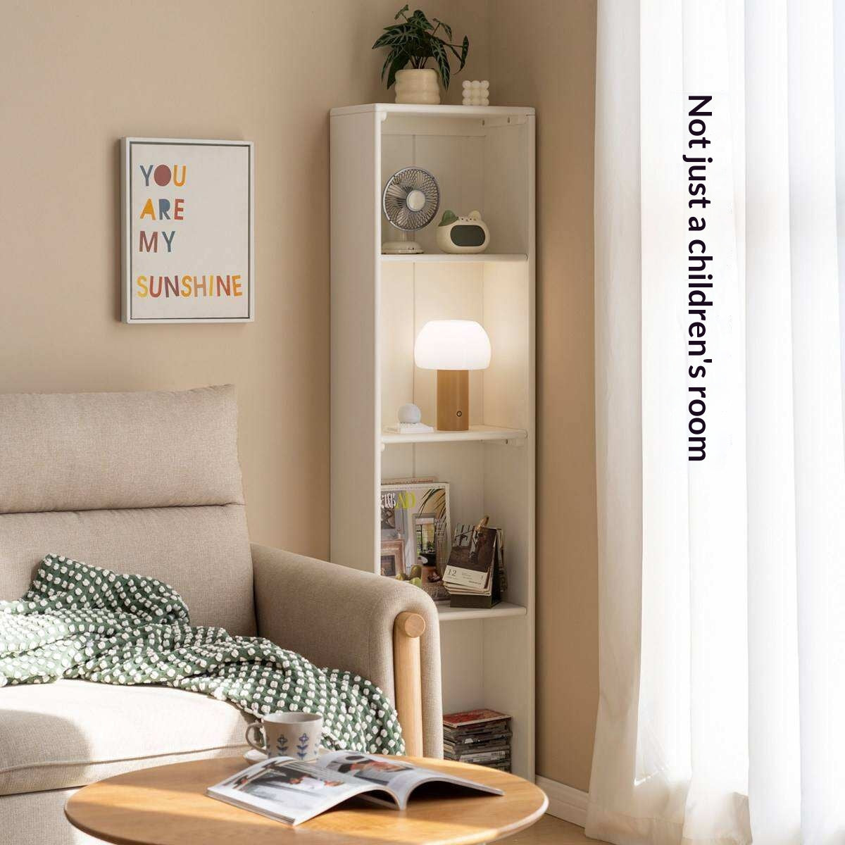 Solid RubberWood, Beech Solid Wood Kids Corner Bookcase, Narrow Floor-to-Wall Storage