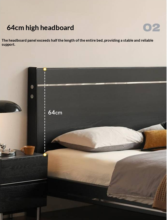 Poplar, Ash Solid Wood Large Board High Headboard Double Household Large Bed