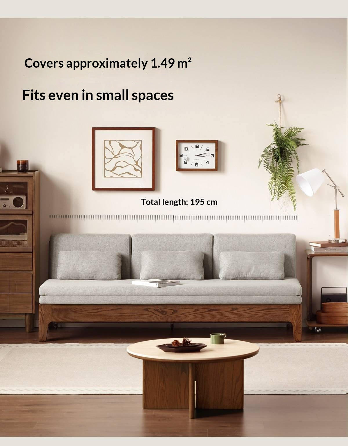 Oak Solid Wood Pull-Out Sofa Bed with Extended Sleeping Platform