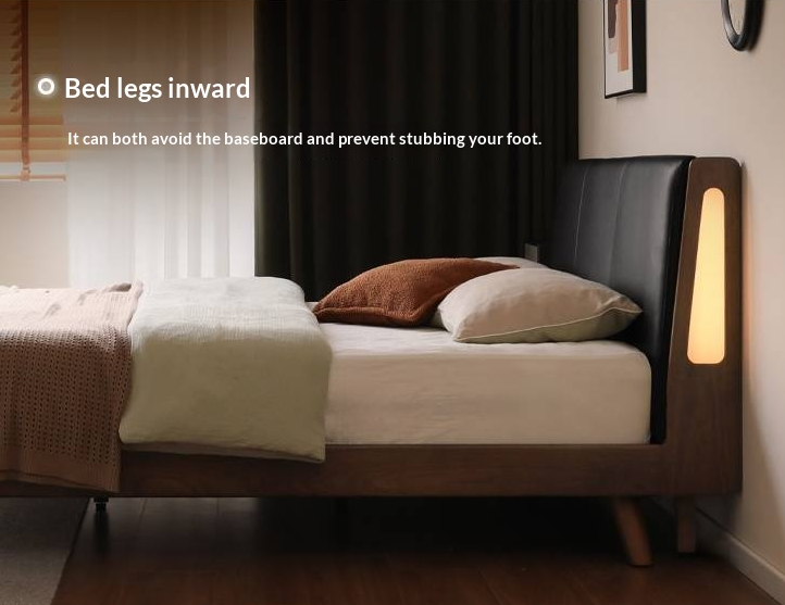 Black Walnut Solid Wood Genuine Leather Upholstered Bed