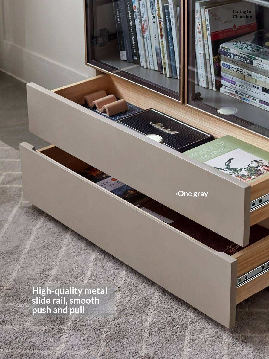 Solid RubberWood Combination Bookcase, Glass Door Cabinet