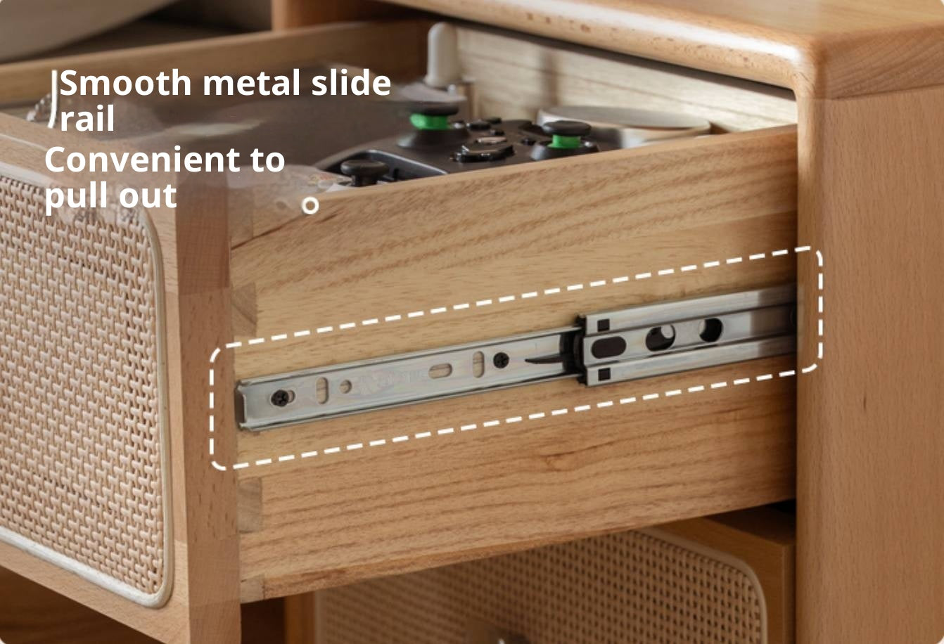 Beech Solid Wood Rattan Log Style Nightstand