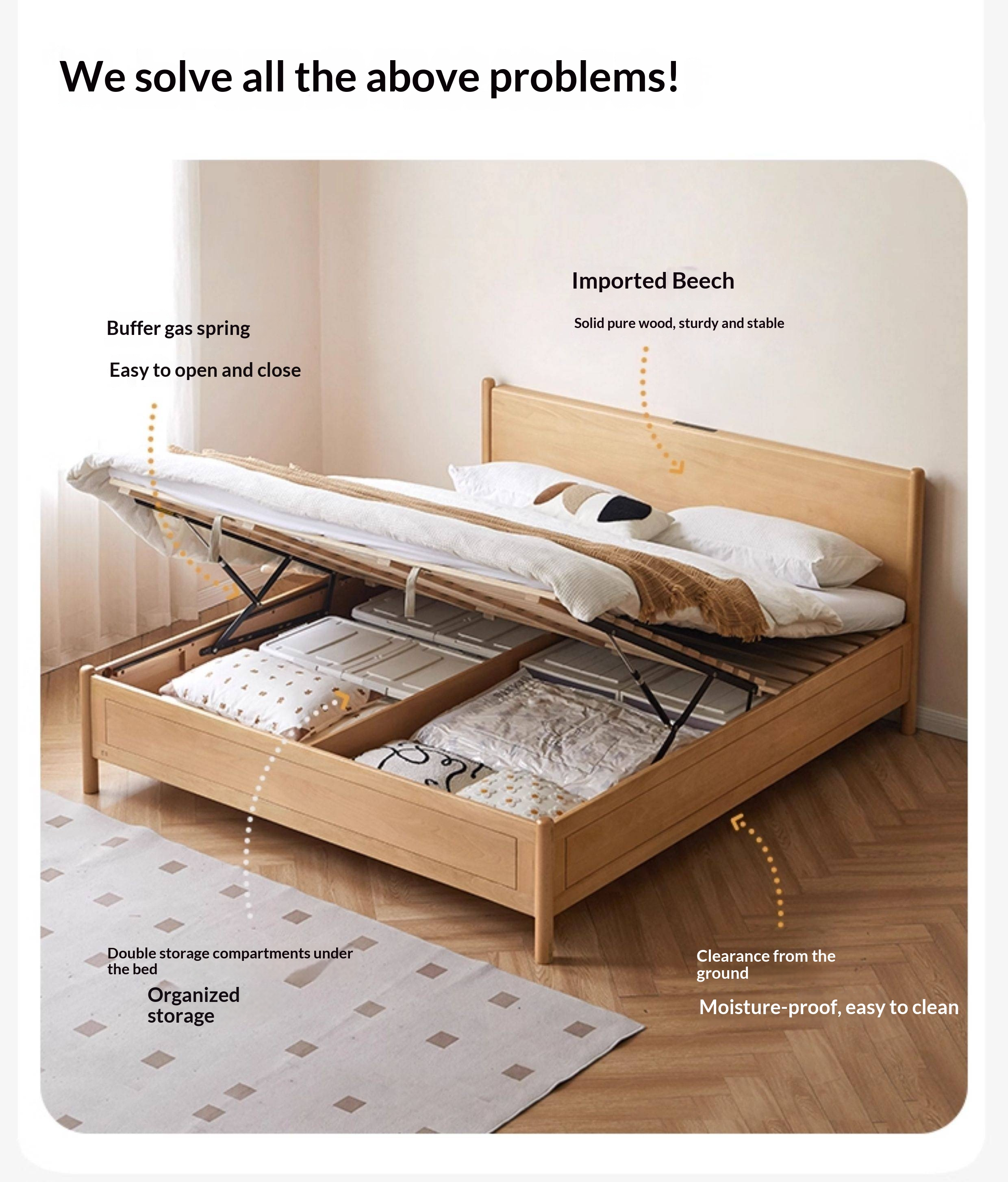 Beech Solid Wood Box Bed — Simple Design, Multi-Functional Bed