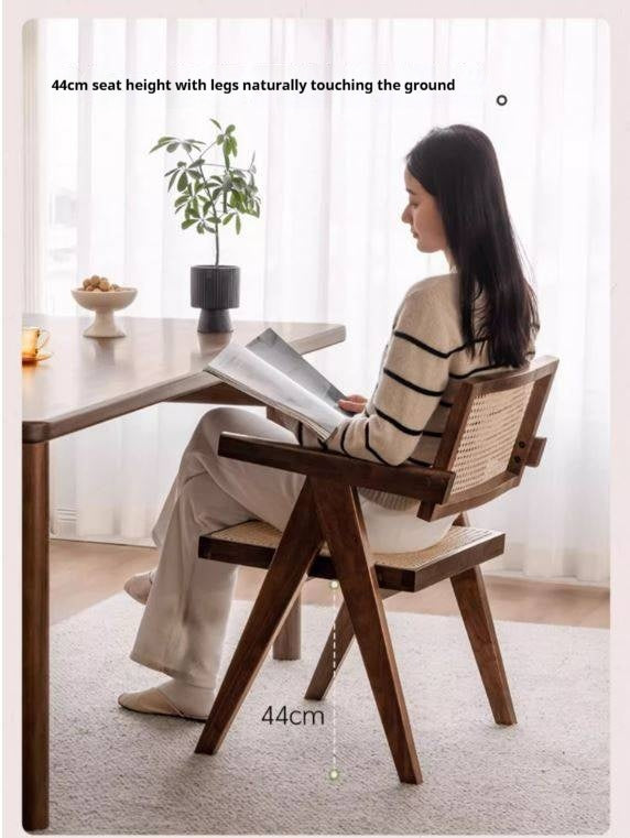 Black Walnut Solid Wood Wabi-Sabi Style Rattan Chair