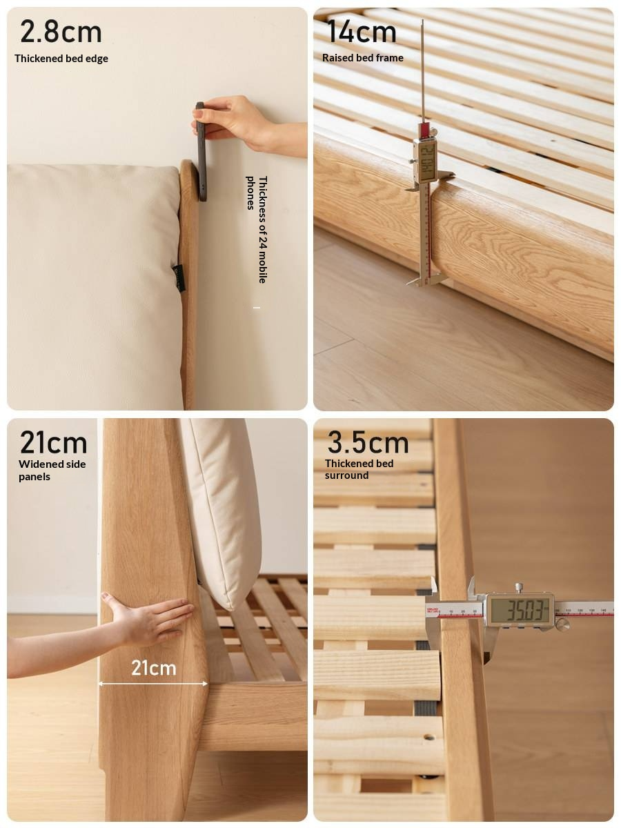 Oak Solid Wood Bed — Modern Minimalist Style with Genuine Leather and Floating Design