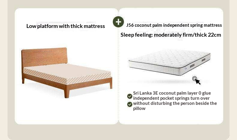 Cherry Solid Wood Platform Bed with Slightly Reclined Panel Headboard and Tapered Legs