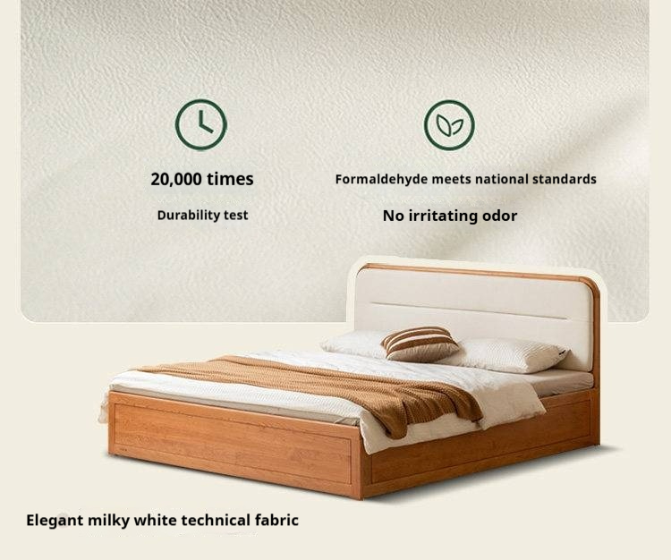 Cherry Solid Wood Box Bed — Vintage Style with Soft Backrest