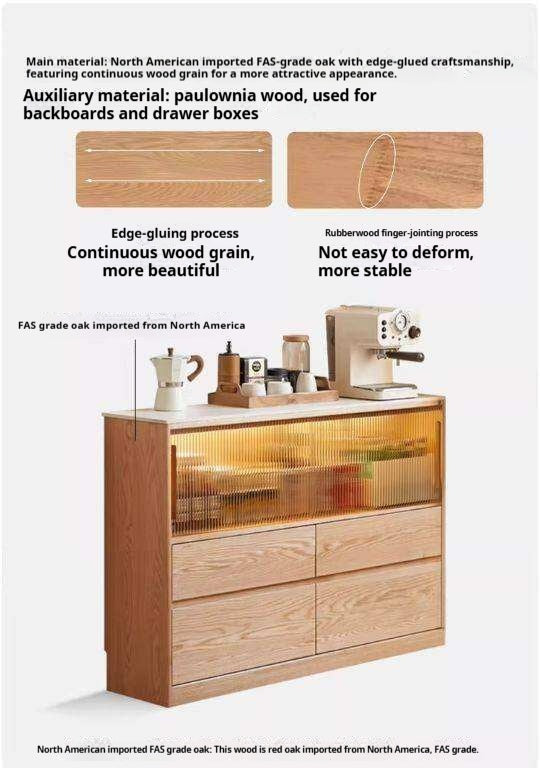 Oak Solid Wood, Solid RubberWood Slate Ultra-Narrow Sideboard
