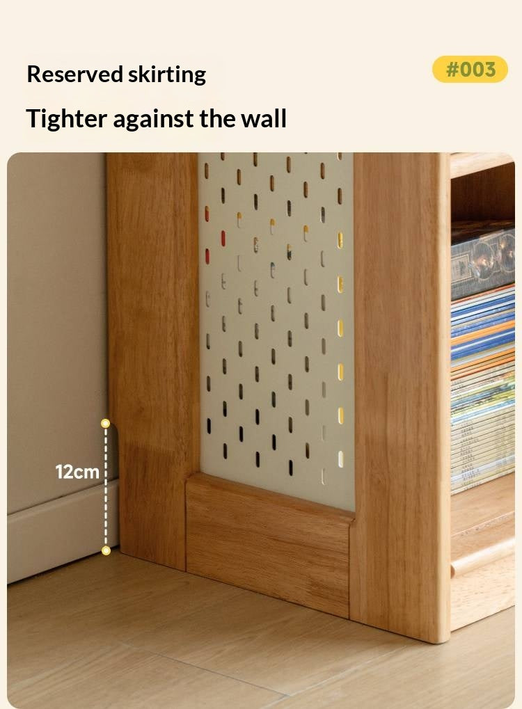 Solid Rubberwood Children's Bookcase with Sliding Doors and Toy Storage