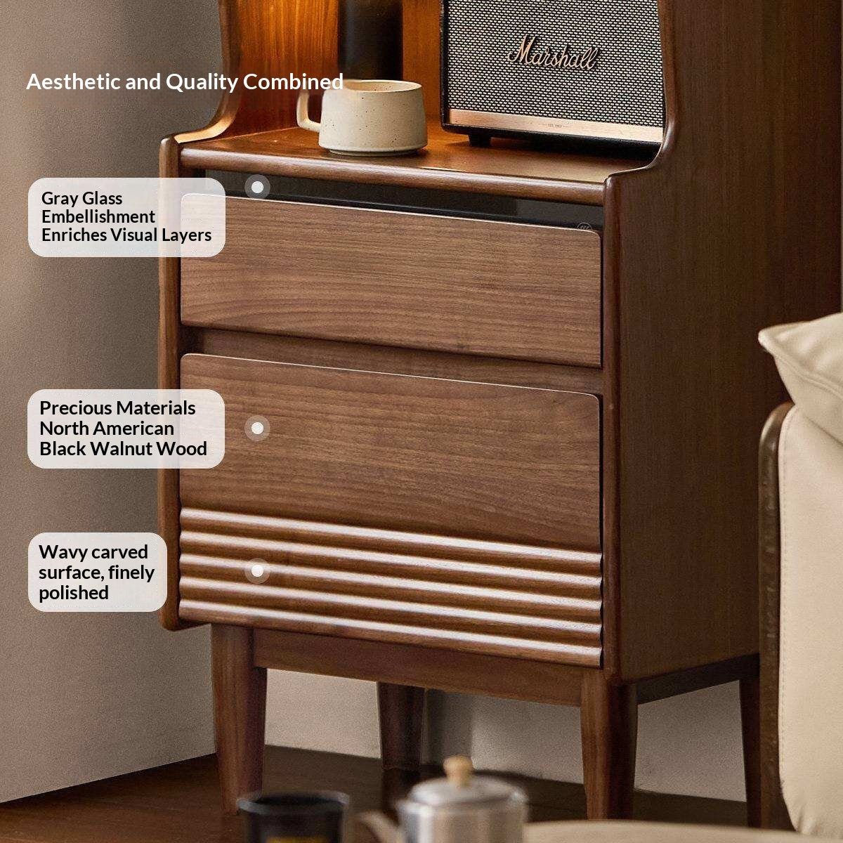 Black Walnut Solid Wood Side Cabinet with Light Luxury Finish, Sideboard