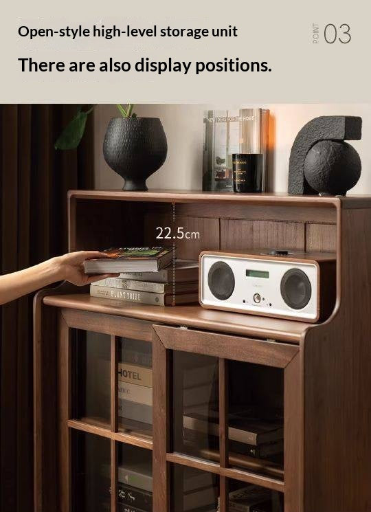 Black Walnut, Oak Solid Wood Bookcase with Storage Cabinet and Built-In Light