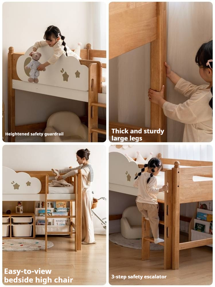 Rubberwood Solid Wood Children's Bed Modern Loft Bed