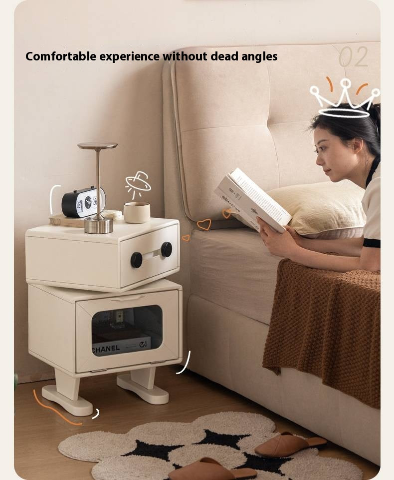 Solid Rubberwood, Oak Solid Wood Cream Style Nightstand.