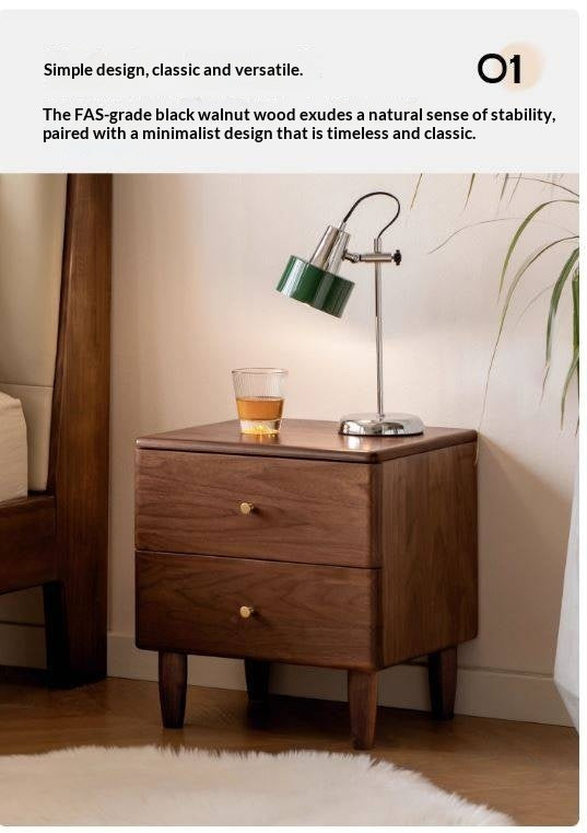 Black Walnut Solid Wood Italian Light Luxury Style Nightstand