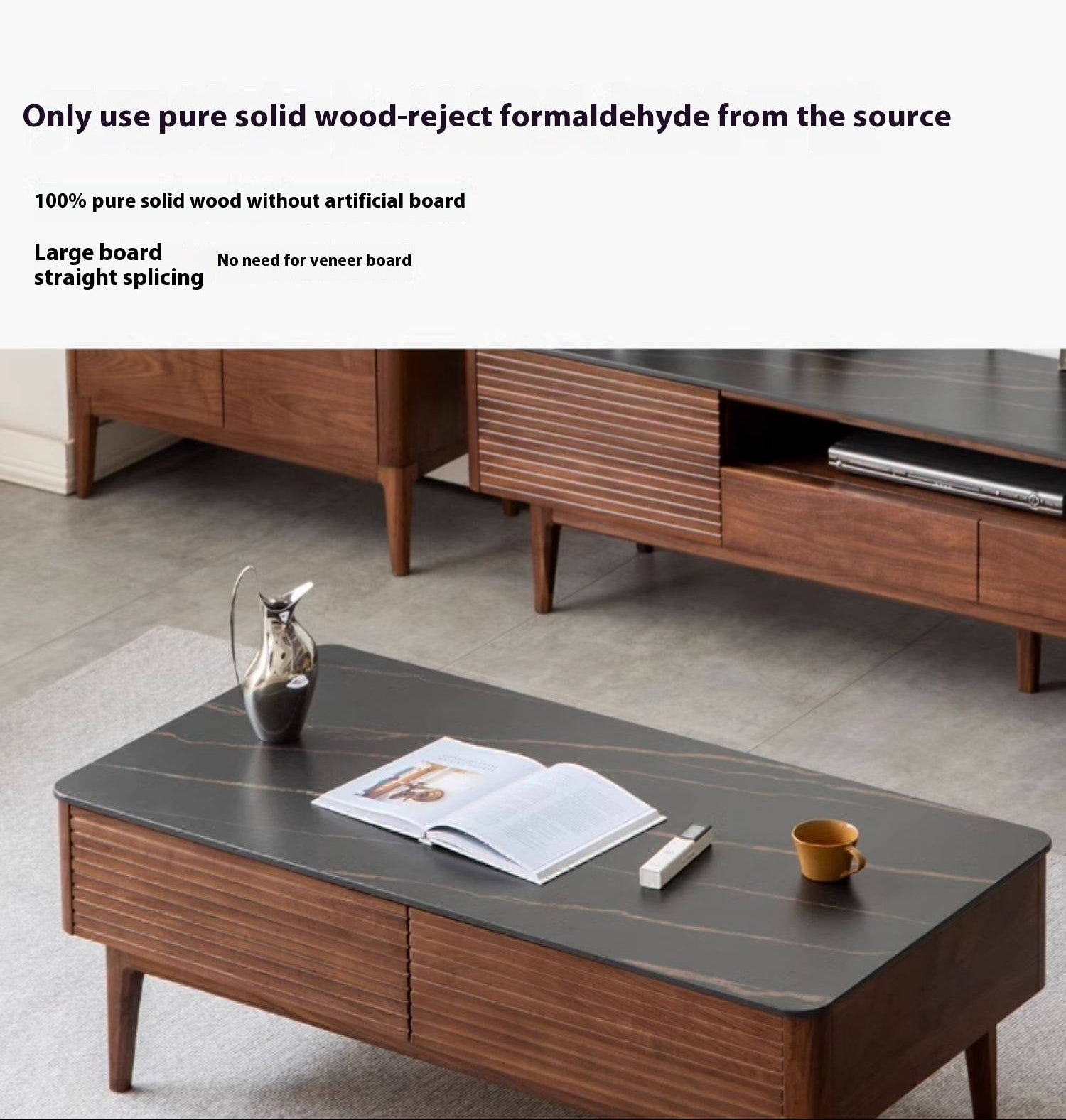 Sandalwood, Black Walnut Solid Wood Rock Plate Coffee Table