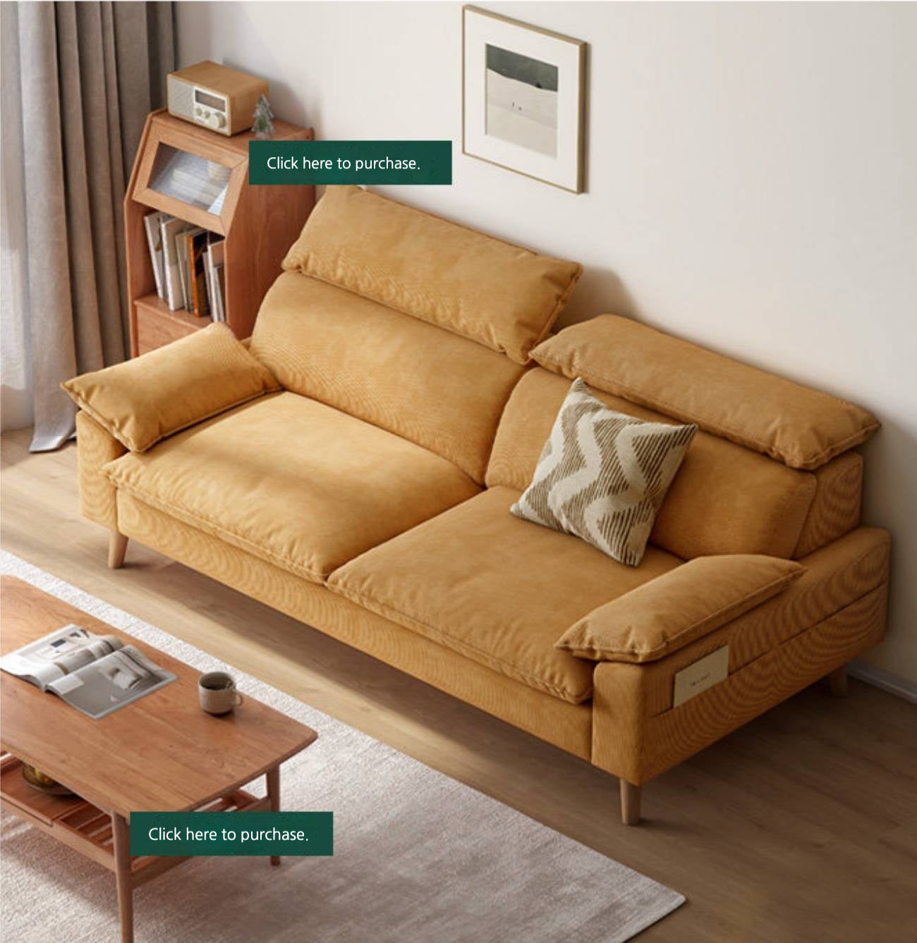 Fabric High Back Straight Sofa Modern.