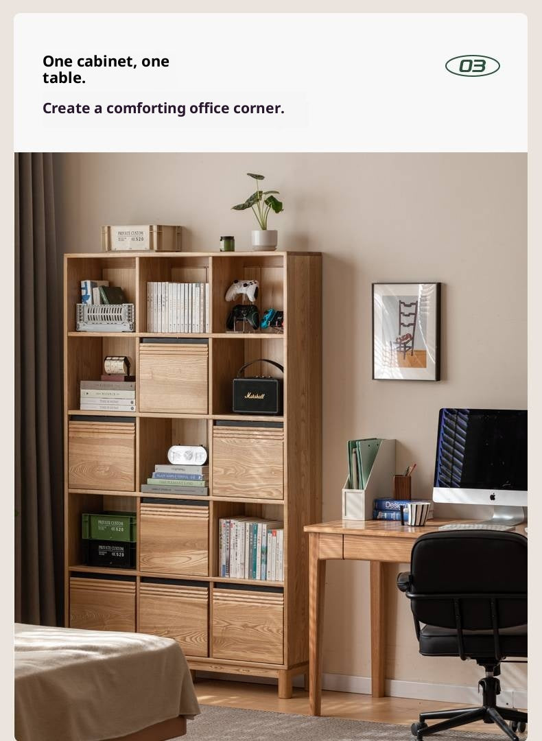 Ash Solid Wood Modern Grid Bookcase