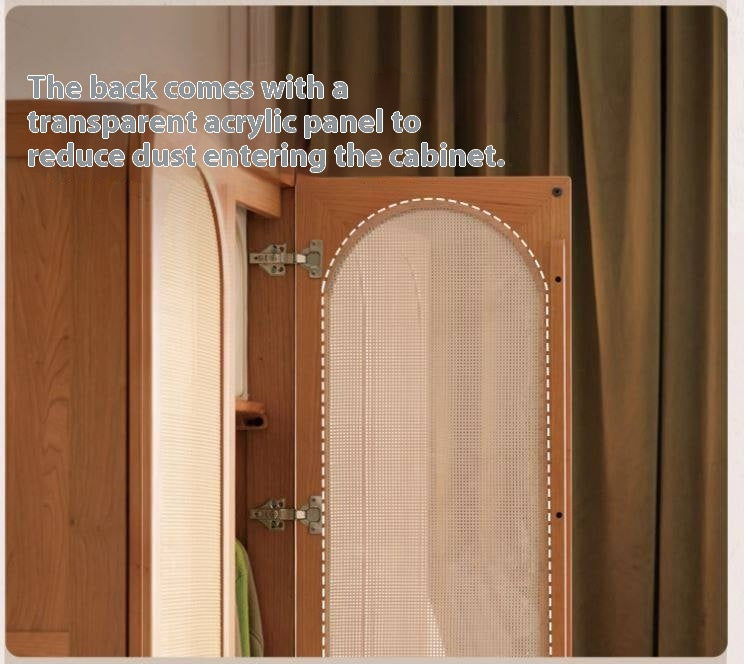 Cherry Solid Wood Swing Door Rattan Wardrobe