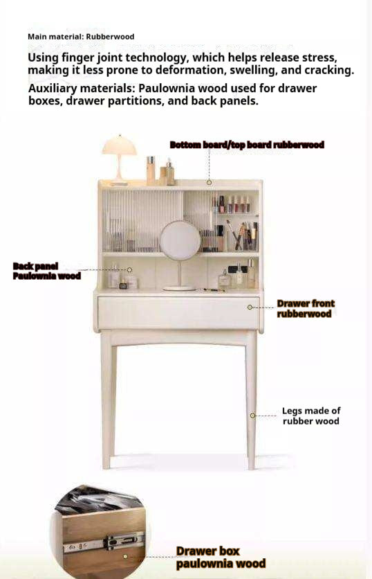 Solid RubberWood Cream Style Vanity Table.